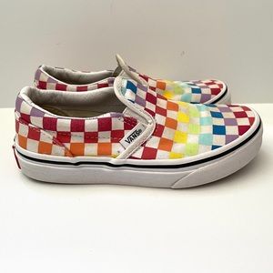 Vans Rainbow White Checkered Slip Ons